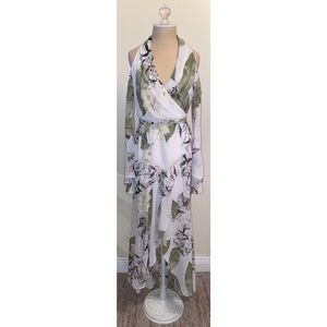 BEBE White Floral Cold Shoulder Ivy Maxi Dress